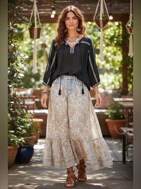 Talbots black and white boho‎ top